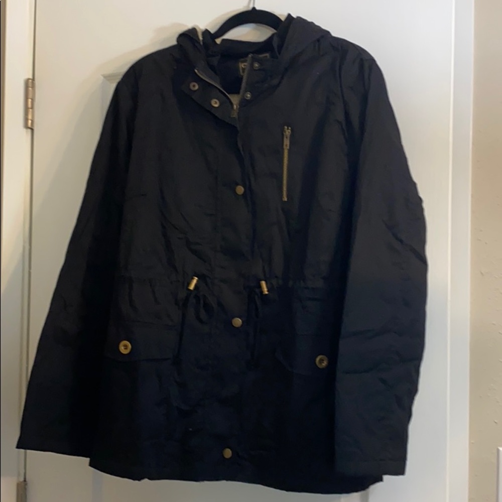 Faux Fur Lined Utility Jacket with Hood Size 2XL